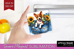 Denim Magnet Sublimation - Dog In Pocket Square Magnet PNG Product Image 1