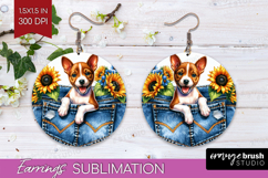 Denim Round Earrings - Dog In Pocket PNG Sublimation Product Image 1