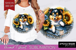 Denim Round Tshirt Background - Dog In Pocket PNG Product Image 1