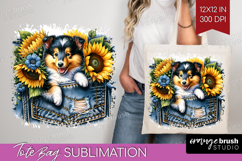 Denim Tote Bag - Dog In Pocket Tote Bag PNG Sublimation Product Image 1