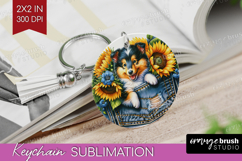 Denim Keychain PNG - Dog In Pocket Keychain Sublimation Product Image 1