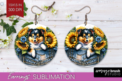 Denim Round Earrings - Dog In Pocket PNG Sublimation Product Image 1