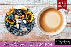 Denim Round Coaster - Dog In Pocket Coaster PNG Sublimation Product Image 1
