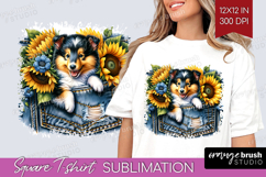 Denim Square Tshirt Background - Dog In Pocket PNG Product Image 1