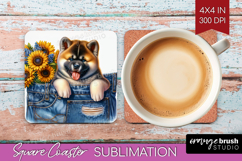 Denim Square Coaster - Dog In Pocket Coaster PNG Sublimation Product Image 1