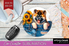 Denim Car Coaster - Dog In Pocket Coaster PNG Sublimation Product Image 1