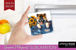 Denim Magnet Sublimation - Dog In Pocket Square Magnet PNG Product Image 1