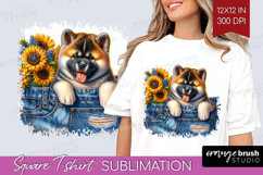 Denim Square Tshirt Background - Dog In Pocket PNG Product Image 1