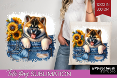 Denim Tote Bag - Dog In Pocket Tote Bag PNG Sublimation Product Image 1