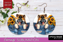 Denim Round Earrings - Dog In Pocket PNG Sublimation Product Image 1