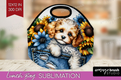 Denim Lunch Bag - Dog In Pocket Lunch Bug PNG Sublimation Product Image 1