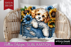 Denim Pillow Sublimation - Dog In Pocket Pillow Cover PNG Product Image 1