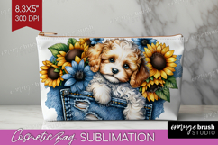 Denim Cosmetic Bag - Dog In Pocket Makeup Bag PNG Product Image 1