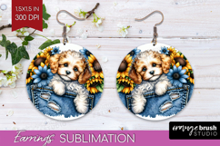 Denim Round Earrings - Dog In Pocket PNG Sublimation Product Image 1