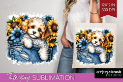 Denim Tote Bag - Dog In Pocket Tote Bag PNG Sublimation Product Image 1
