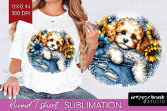 Denim Round Tshirt Background - Dog In Pocket PNG Product Image 1