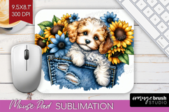 Denim Mouse Pad Sublimation - Dog In Pocket Mousepad PNG Product Image 1