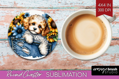 Denim Round Coaster - Dog In Pocket Coaster PNG Sublimation Product Image 1