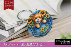 Denim Keychain PNG - Dog In Pocket Keychain Sublimation Product Image 1