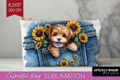 Denim Cosmetic Bag - Dog In Pocket Makeup Bag PNG Product Image 1