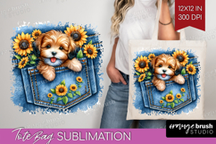 Denim Tote Bag - Dog In Pocket Tote Bag PNG Sublimation Product Image 1