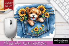 Denim Mouse Pad Sublimation - Dog In Pocket Mousepad PNG Product Image 1