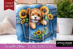 Denim Tumbler Wrap - Dog In Pocket Tumbler PNG Sublimation Product Image 1