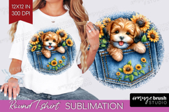 Denim Round Tshirt Background - Dog In Pocket PNG Product Image 1