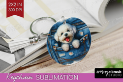 Denim Keychain PNG - Dog In Pocket Keychain Sublimation Product Image 1