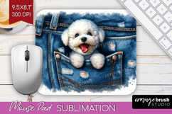 Denim Mouse Pad Sublimation - Dog In Pocket Mousepad PNG Product Image 1