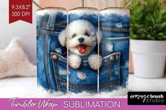 Denim Tumbler Wrap - Dog In Pocket Tumbler PNG Sublimation Product Image 1