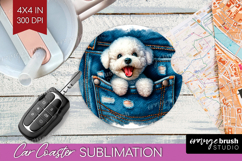 Denim Car Coaster - Dog In Pocket Coaster PNG Sublimation Product Image 1