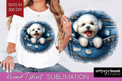 Denim Round Tshirt Background - Dog In Pocket PNG Product Image 1