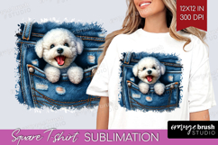 Denim Square Tshirt Background - Dog In Pocket PNG Product Image 1