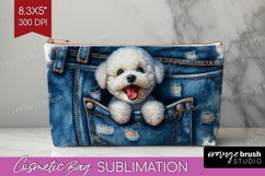 Denim Cosmetic Bag - Dog In Pocket Makeup Bag PNG Product Image 1