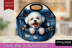 Denim Lunch Bag - Dog In Pocket Lunch Bug PNG Sublimation Product Image 1