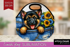 Denim Lunch Bag - Dog In Pocket Lunch Bug PNG Sublimation Product Image 1