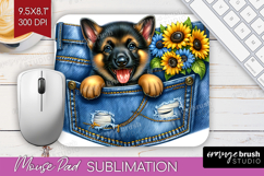 Denim Mouse Pad Sublimation - Dog In Pocket Mousepad PNG Product Image 1