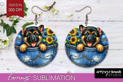 Denim Round Earrings - Dog In Pocket PNG Sublimation Product Image 1