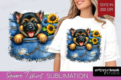 Denim Square Tshirt Background - Dog In Pocket PNG Product Image 1