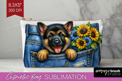 Denim Cosmetic Bag - Dog In Pocket Makeup Bag PNG Product Image 1