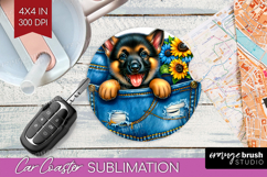 Denim Car Coaster - Dog In Pocket Coaster PNG Sublimation Product Image 1