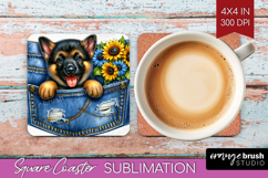 Denim Square Coaster - Dog In Pocket Coaster PNG Sublimation Product Image 1