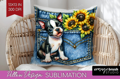 Denim Pillow Sublimation - Dog In Pocket Pillow Cover PNG Product Image 1