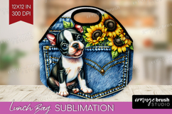 Denim Lunch Bag - Dog In Pocket Lunch Bug PNG Sublimation Product Image 1
