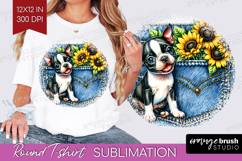 Denim Round Tshirt Background - Dog In Pocket PNG Product Image 1