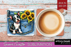 Denim Square Coaster - Dog In Pocket Coaster PNG Sublimation Product Image 1