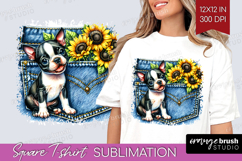 Denim Square Tshirt Background - Dog In Pocket PNG Product Image 1