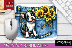 Denim Mouse Pad Sublimation - Dog In Pocket Mousepad PNG Product Image 1