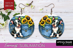 Denim Round Earrings - Dog In Pocket PNG Sublimation Product Image 1